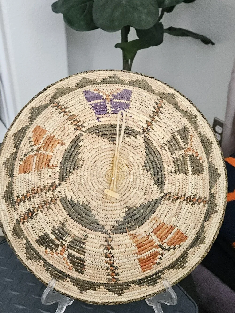 Vintage Hand Woven Coiled Basket Tray - Southwestern Boho Wall Decor Tribal